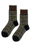Hansel From Basel Grid Sheer Crew Socks In Brown