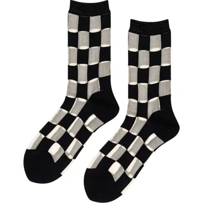 Hansel From Basel Jolly Check Sheer Crew Socks In Black