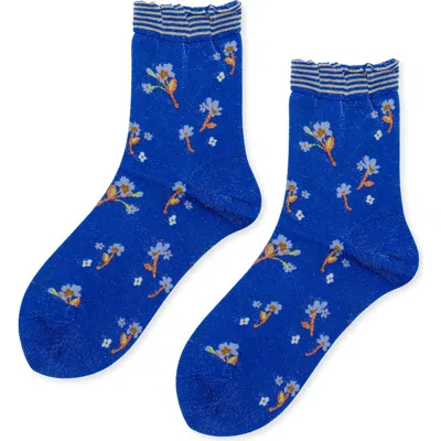 Hansel From Basel Lumiesta Flora Crew Socks In Blue