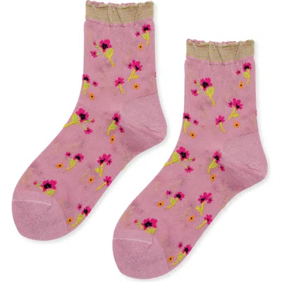 Hansel From Basel Lumiesta Flora Crew Socks In Pink
