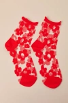 Hansel From Basel Pop Red Sheer Floral Socks