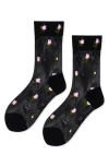 Hansel From Basel Rosebud Sheer Crew Socks In Black