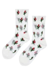 Hansel From Basel Rosebud Sheer Crew Socks In Multi