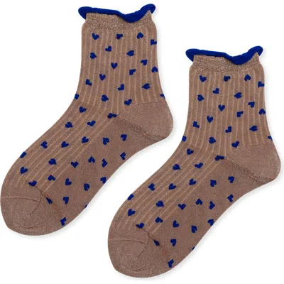 Hansel From Basel Spiffy Hearts Short Crew Socks In Bronze