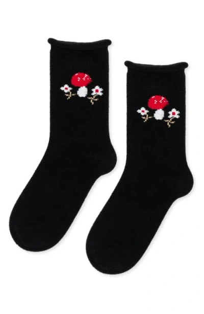 Hansel From Basel Toadstool Merino Wool & Recycled Cashmere Blend Crew Socks In Black