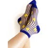 Hansel From Basel Tulle Stripe Sheer Quarter Socks In Blue