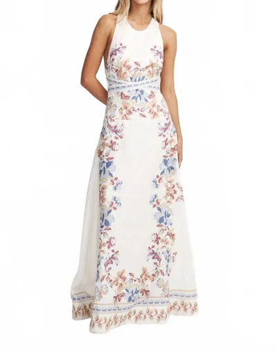 Hansen And Gretel Alanis Linen Maxi Dress In Hawaiian Tablecloth In White