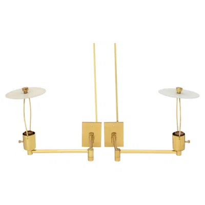 Pre-owned Hansen Lighting Co. Brass Swing-arm Sconces, Mid-century Modern, Usa In Sand