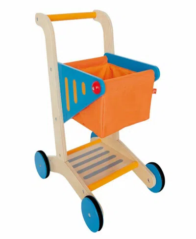Hape Wooden Orange Blue Shopping Cart In Multi