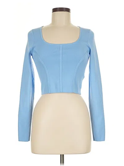 Pre-owned Happily Grey Long Sleeve Top Blue Square Neckline Tops