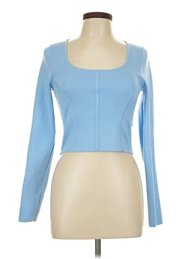 Pre-owned Happily Grey Long Sleeve Top Blue Square Neckline Tops