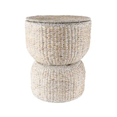 Happimess 18" Hourglass Handwoven Hyacinth Storage Accent Table With Lid In White Wash