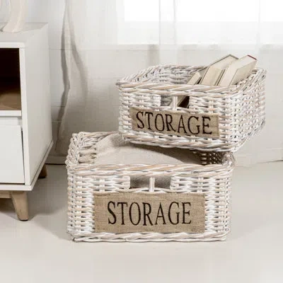 Happimess 2 Piece Rattan General Basket Set In White Wash,kubu Gray;white Wash,kubu Gray