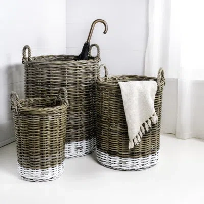 Happimess 3 Piece Rattan General Basket Set In Kubu Gray,white;kubu Gray,white