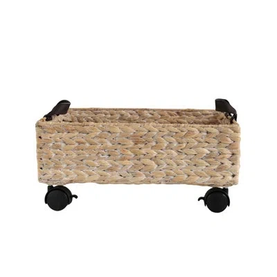 Happimess Adaline 18.11" Classic Farmhouse Handwoven Hyacinth Rectangular Underbed Storage Bin With Wheels And In White Wash