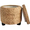 Happimess Addie 17.72" Modern Coastal Handwoven Water Hyacinth Storage Ottoman With Lid
