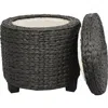 Happimess Addie 17.72" Modern Coastal Handwoven Water Hyacinth Storage Ottoman With Lid In Black