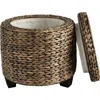 Happimess Addie 17.72" Modern Coastal Handwoven Water Hyacinth Storage Ottoman With Lid In Brown