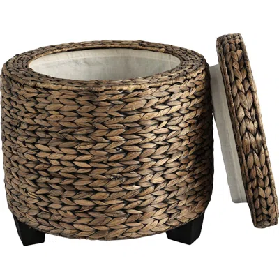 Happimess Addie 17.72" Modern Coastal Handwoven Water Hyacinth Storage Ottoman With Lid