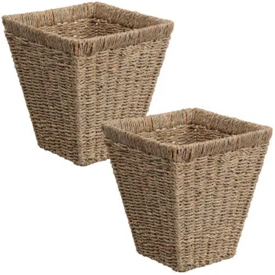 Happimess Alden Handwoven Seagrass 2.3-gallon Tapered Square Wicker Watebasket In Brown
