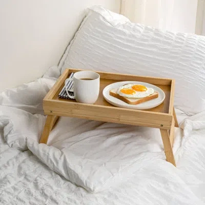 Happimess Alora 16 In. W X 11.7 In. D Handcrafted Bamboo Breakfast Bed Tray With Built-in Handles And Foldable In Brown
