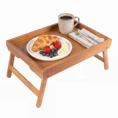 Happimess Alora Handcrafted Breakfast Bed Tray With Built-in Handles And Foldable Legs In Neutral
