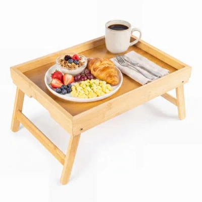 Happimess Alora Handcrafted Breakfast Bed Tray With Built-in Handles And Foldable Legs In Brown