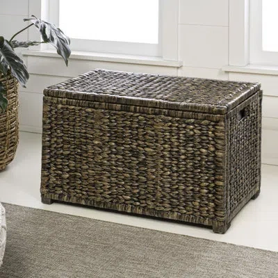 Happimess Anada 30" Hand-woven Wicker Weave Storage Trunk In Brown Wash