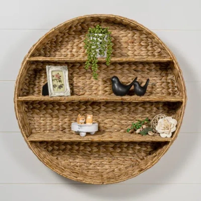 Happimess Annulus 3-shelf Circular Handwoven Hyacinth Wall Rack In Light Brown