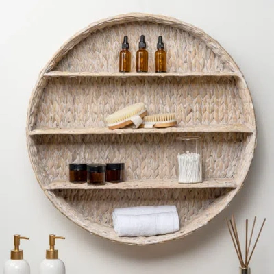 Happimess Annulus 3-shelf Circular Handwoven Hyacinth Wall Rack In White Wash
