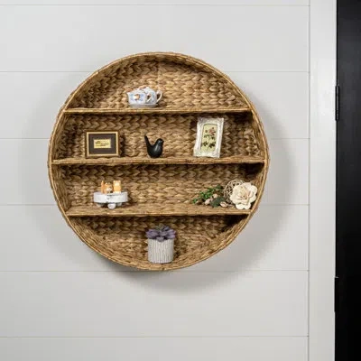 Happimess Annulus 3-shelf Circular Hand-woven Hyacinth Wall Rack In Natural