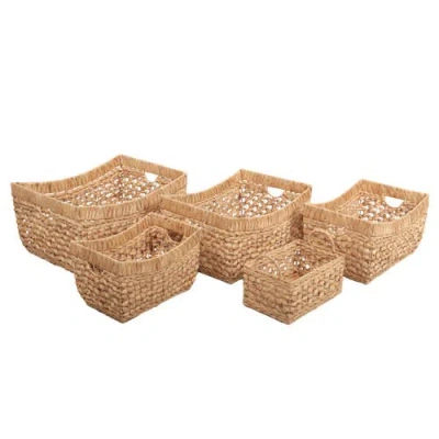 Happimess Aria Handwoven Water Hyacinth Nesting Storage Baskets With Handles In Brown