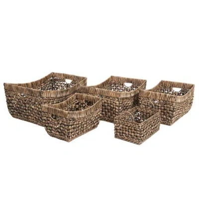 Happimess Aria Handwoven Water Hyacinth Nesting Storage Baskets With Handles In Brown