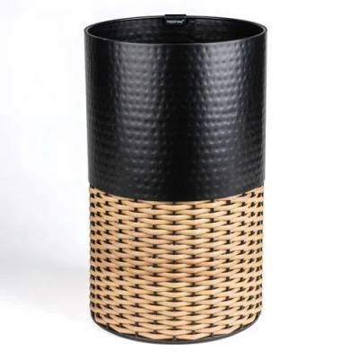 Happimess Asher Modern 2-tone Faux Wicker/metal Cylinder Waste Basket In Black