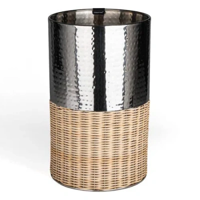Happimess Asher Modern 2-tone Faux Wicker/metal Cylinder Waste Basket In Metallic