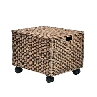 Happimess Ashton 18.11" Classic Farmhouse Handwoven Hyacinth Rolling Filing Basket With Lid And 360 Degree Loc In Brown