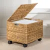 Happimess Ashton Classic Farmhouse Handwoven Hyacinth Rolling Filing Basket With Lid And 360 Degree