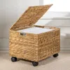 Happimess Ashton Classic Farmhouse Handwoven Hyacinth Rolling Filing Basket With Lid And 360 Degree  In Natural