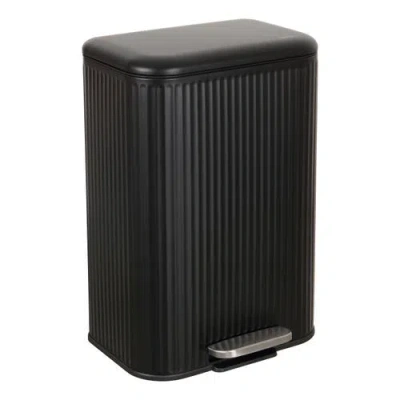 Happimess Astra Ribbed Rectangular Step Pedal Trash Can With Soft-close Lid In Black