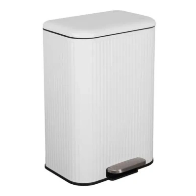 Happimess Astra Ribbed Rectangular Step Pedal Trash Can With Soft-close Lid In White