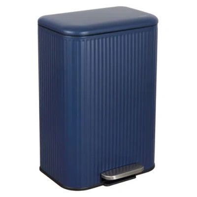 Happimess Astra Ribbed Rectangular Step Pedal Trash Can With Soft-close Lid In Blue