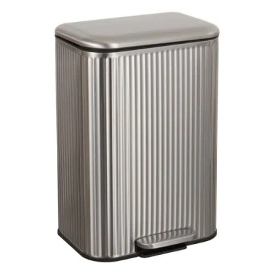 Happimess Astra Ribbed Rectangular Step Pedal Trash Can With Soft-close Lid In Silver