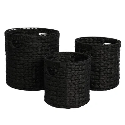 Happimess Avery Bohemian Cottage Handwoven Hyacinth Cylinder Nesting Baskets With Handles In Black