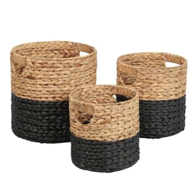 Happimess Avery Bohemian Cottage Handwoven Hyacinth Cylinder Nesting Baskets With Handles In Multi