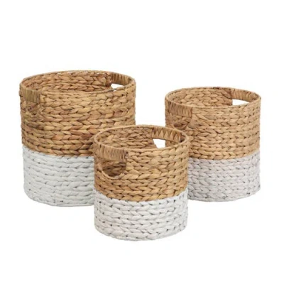 Happimess Avery Bohemian Cottage Handwoven Hyacinth Cylinder Nesting Baskets With Handles In Brown