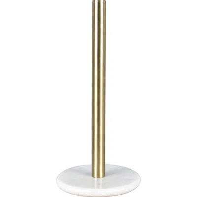 Happimess Avery Modern Classic Metal With Non Slip Weighted Marble Base Paper Towel Holder In Gold