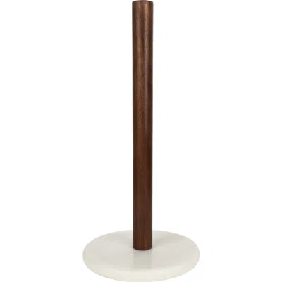 Happimess Avery Modern Classic Metal With Non Slip Weighted Marble Base Paper Towel Holder In Brown