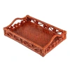 Happimess Baron Handcrafted Rattan/wood Webbing Rectangular Woven Scroll Decorative Serving Tray Wit In Multi