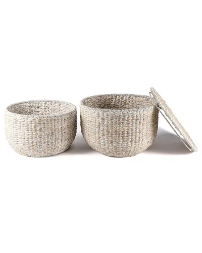 Happimess Bhola 18in Hourglass Handwoven Hyacinth Storage Accent Table With Lid