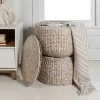 Happimess Bhola Hourglass Handwoven Hyacinth Storage Accent Table With Lid In White Wash